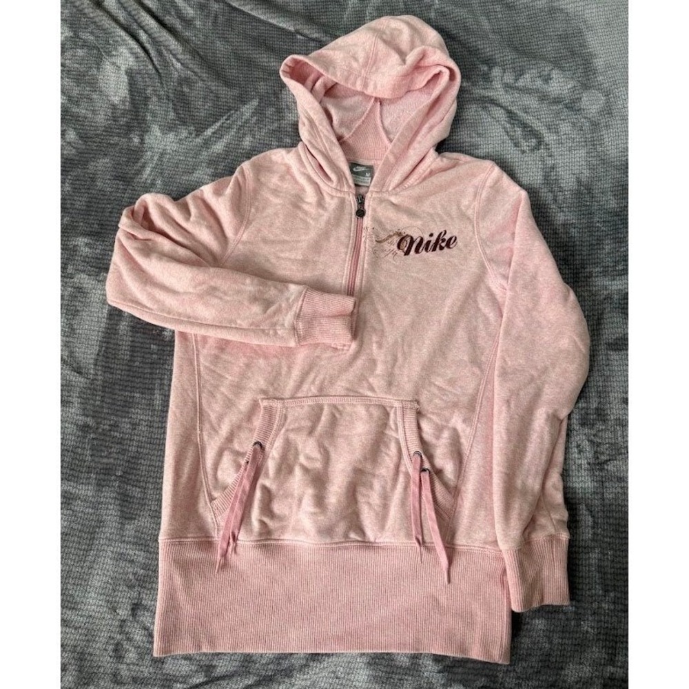 Nike Vintage Y2K Pink Half Zip Hoodie Floral Script Logo Sweatshirt Womens M